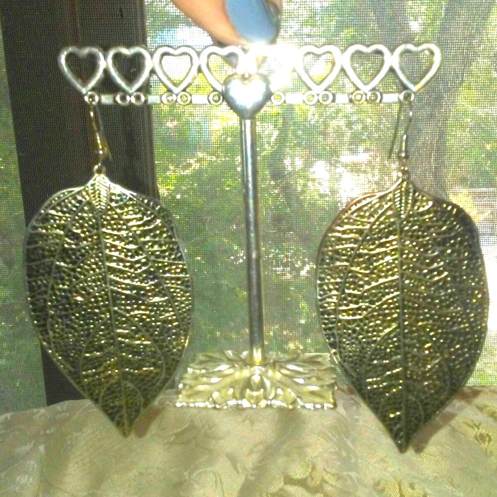 Burnished Leaf Earrings Gold Tone Dipped